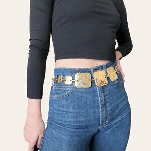 Y2k vintage hammered gold squares chain belt